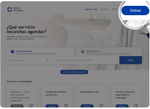 Ingreso sistema de agendamiento en línea Clínica La Colina